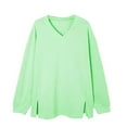 thumbnail image 4 of Htigea Plus Size Sweatshirts for Women V Neck Long Sleeve Pullover Side Split Tops Lightweight Breathable Fall Clothes Green L, 4 of 4