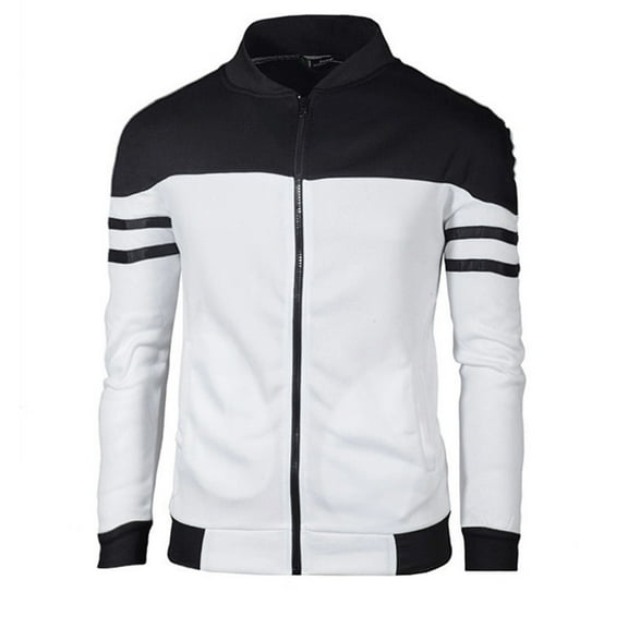 IROINNID Men's Zip Up Long Sleeve Contrast Color Casual Autumn Color Matching Splicing Jacket Sweater Jacket