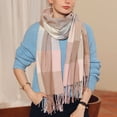 thumbnail image 4 of Otqutp Ladies Fashion Casual Wrap Women's Autumn and Winter Neck Scarves Colorful Plaid Shawl Thickening Warm Fringe Scarf for Outdoor Cold Weather(E,One Size), 4 of 8