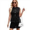 thumbnail image 1 of Conjunto de Dos Piezas de Mezclilla para Mujer, Informal, de Negocios, Sin Mangas, con Chaleco y Pantalones Cortos de Cintura Alta, Conjunto Deportivo Negro S, 1 of 9