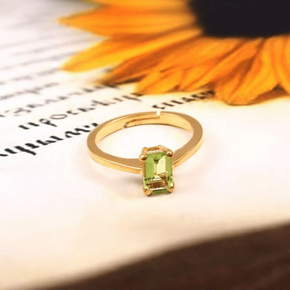 Peridot Ring Promise Ring August Birthstone Ring Emerald Cut Ring