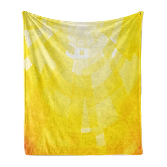 Yellow Soft Flannel Fleece Throw Blanket, Modern Circular Mosaic Motifs Digital Pixel Featured in Graphic Design Illustration, Cozy Plush for Indoor and Outdoor Use, 50" x 70", Yellow, by Ambesonne