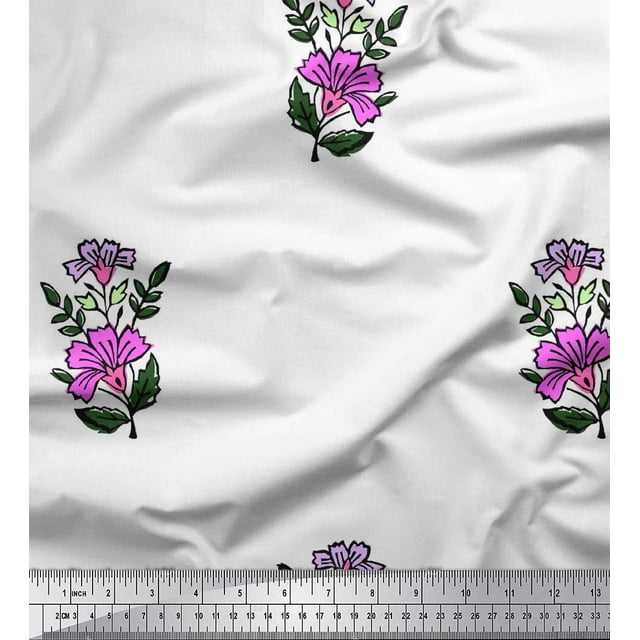 Soimoi Modal Satin Fabric Leaves & Floral Block Decor Fabric Printed Yard 42 Inch Wide