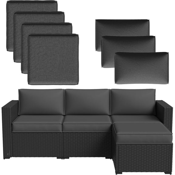 4, Thick Replacement Patio Couch Cushions for Outdoor Furniture, 7-Piece Splashproof Fade Resistant Outdoor Couch Cushions, Grey