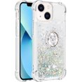 thumbnail image 3 of Glitter Clear Sparkly Bling Case for Apple iPhone 15, Flowing Liquid Quicksand Cover with Diamond Ring Holder Case for iPhone 15  Silver, 3 of 14
