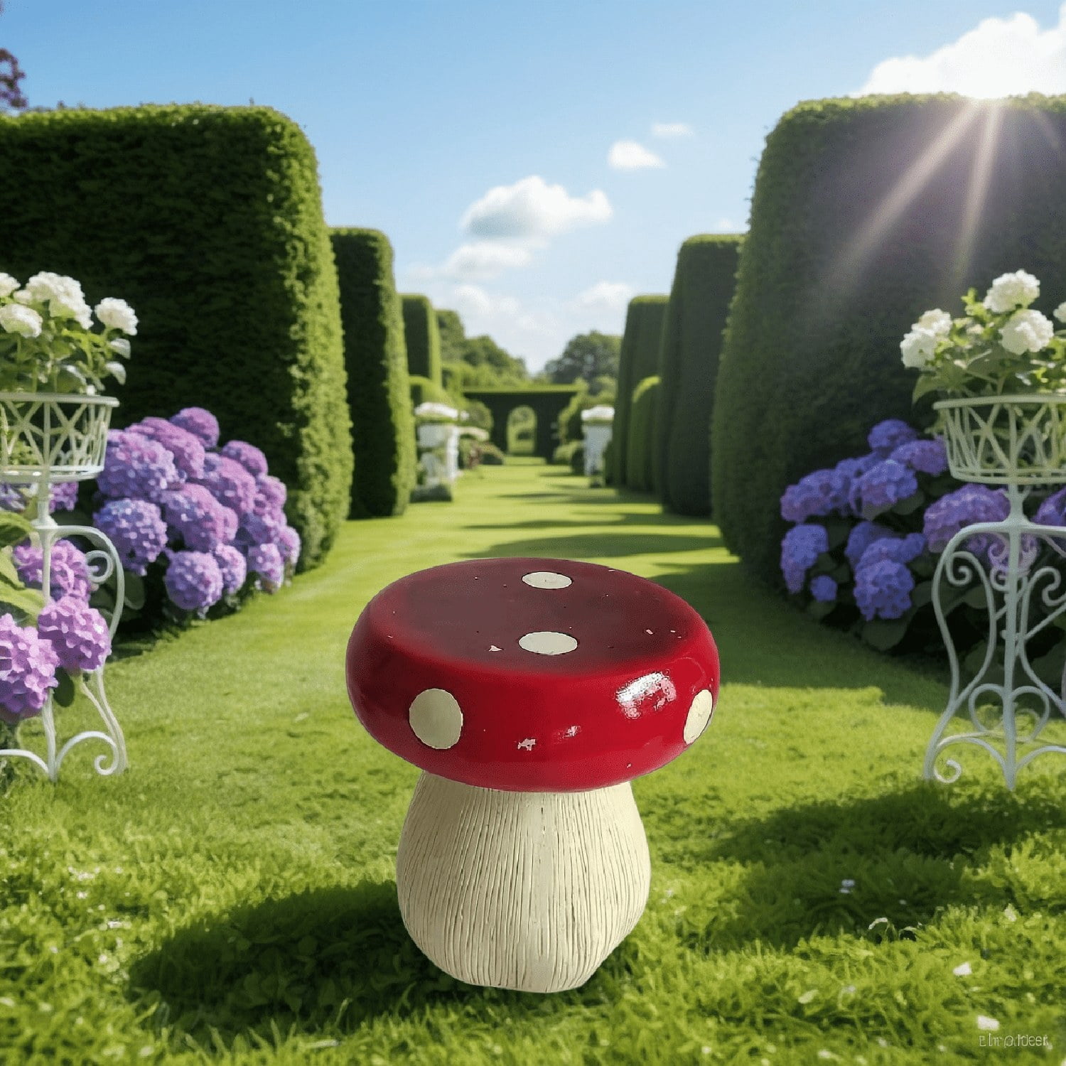 13.8 Inch Resin Mushroom Statue Stool, Hand-Painted Weatherproof Decor Seat, Multi-Purpose Plant Stand for Indoor Outdoor Garden Lawn Courtyard Kids Furniture