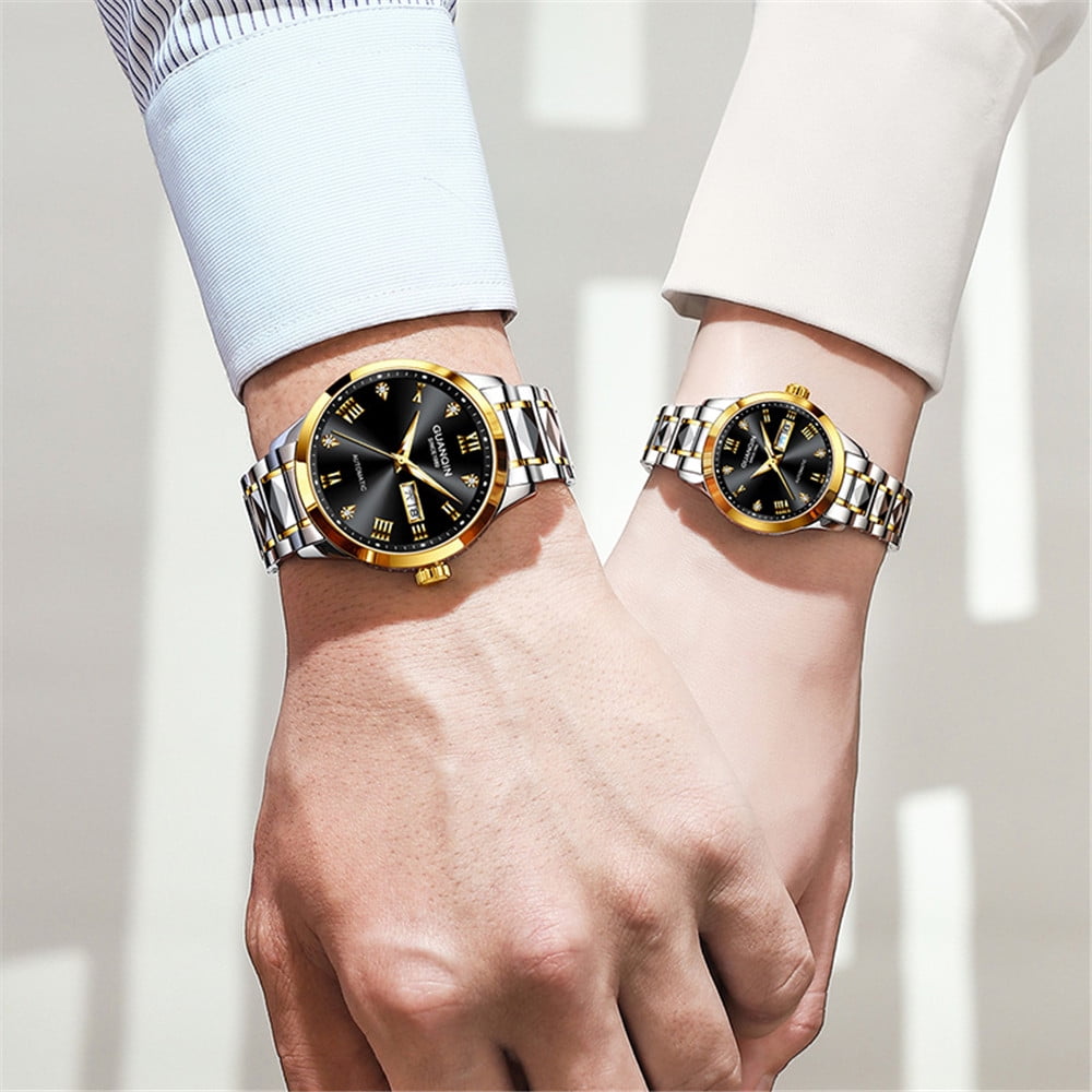 GUANQIN Women Men Couple Lovers Day Date Vintage Wristwatch Analog Japanese MIYOTA Automatic Self-Winding Mechanical Sapphire Crystal Wrist Watch Stainless Steel Luminous Waterproof Business Clock