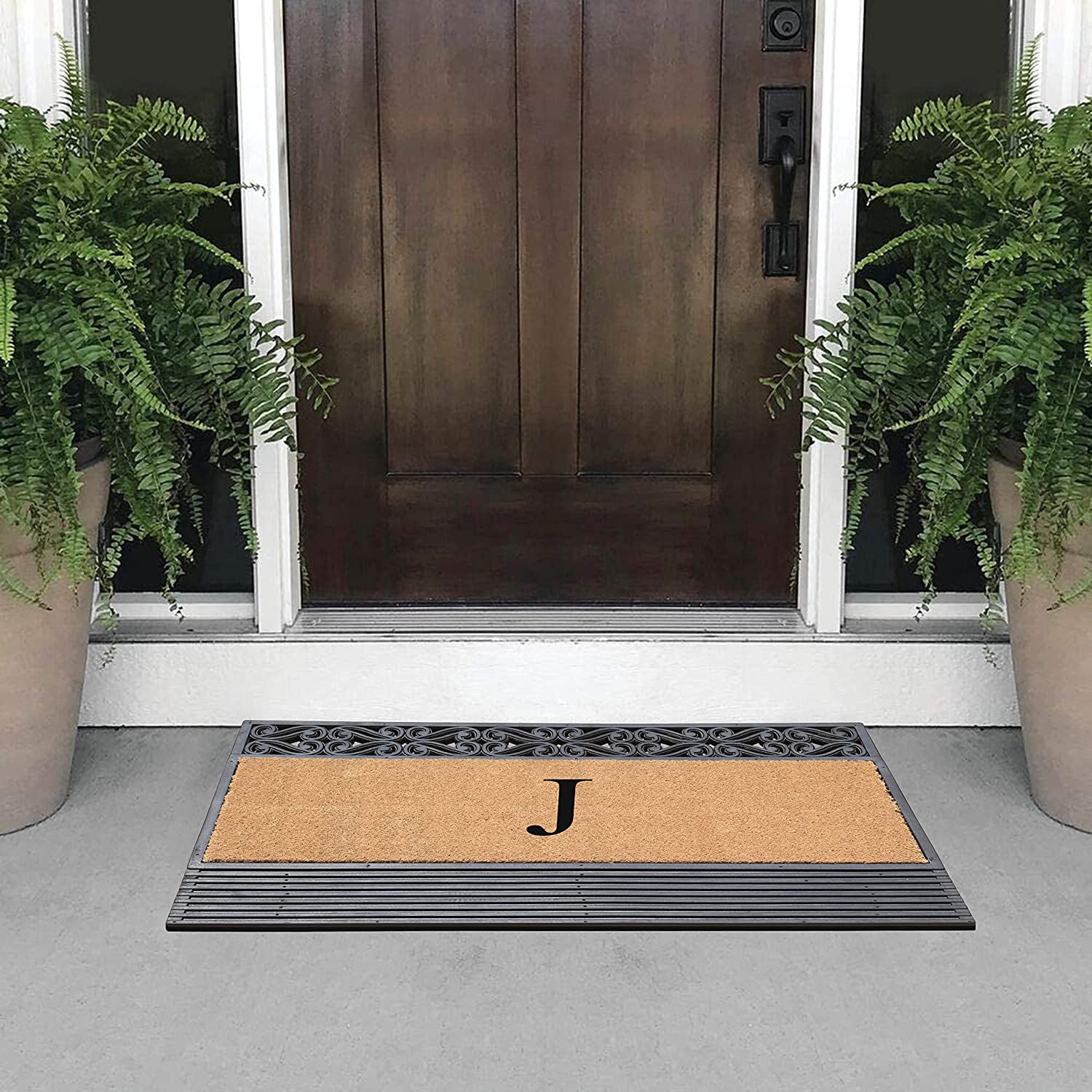 A1HC Natural Rubber & Coir 24x36 Monogrammed Doormat For Front Door, Anti-Shed Treated Durable Doormat for Outdoor Entrance, Heavy Duty, Low Profile, Easy to Clean, Long Lasting Front Porch Entry Rug