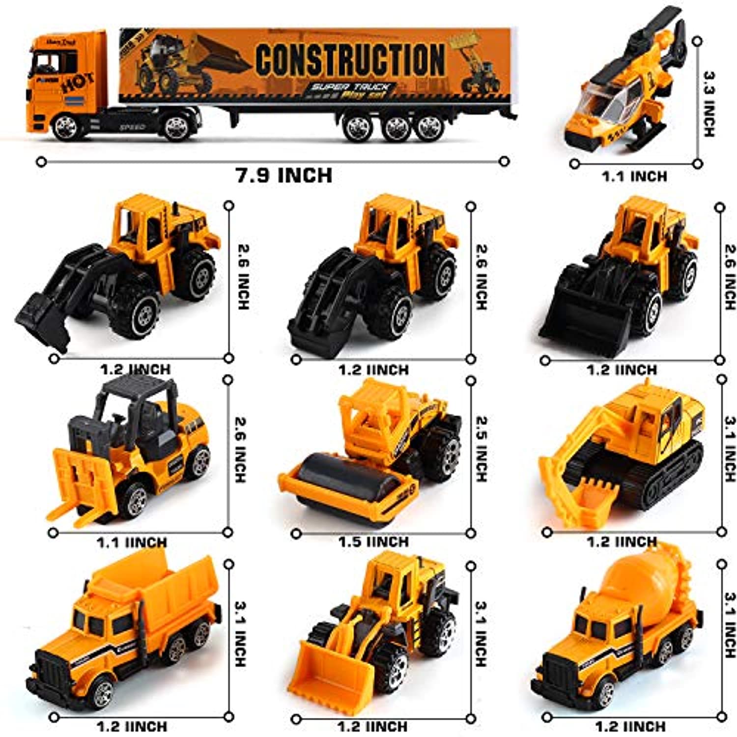 19 in 1 Construction Truck with Engineering Worker Toy Set, Mini Die-Cast Engine Car in Carrier Truck, Double Side Transport Vehicle Play for Child Kid Boy Girl Birthday Christmas Party Favors - image 3 of 7