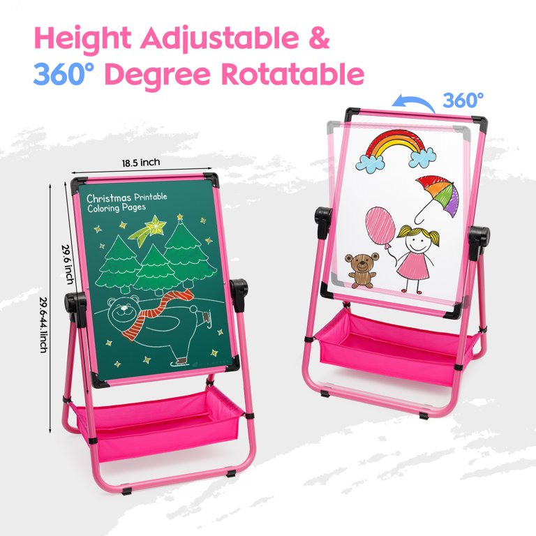 Costway Height Adjustable Kids Art Easel Magnetic Double Sided Board W/  Accessories Pink : Target