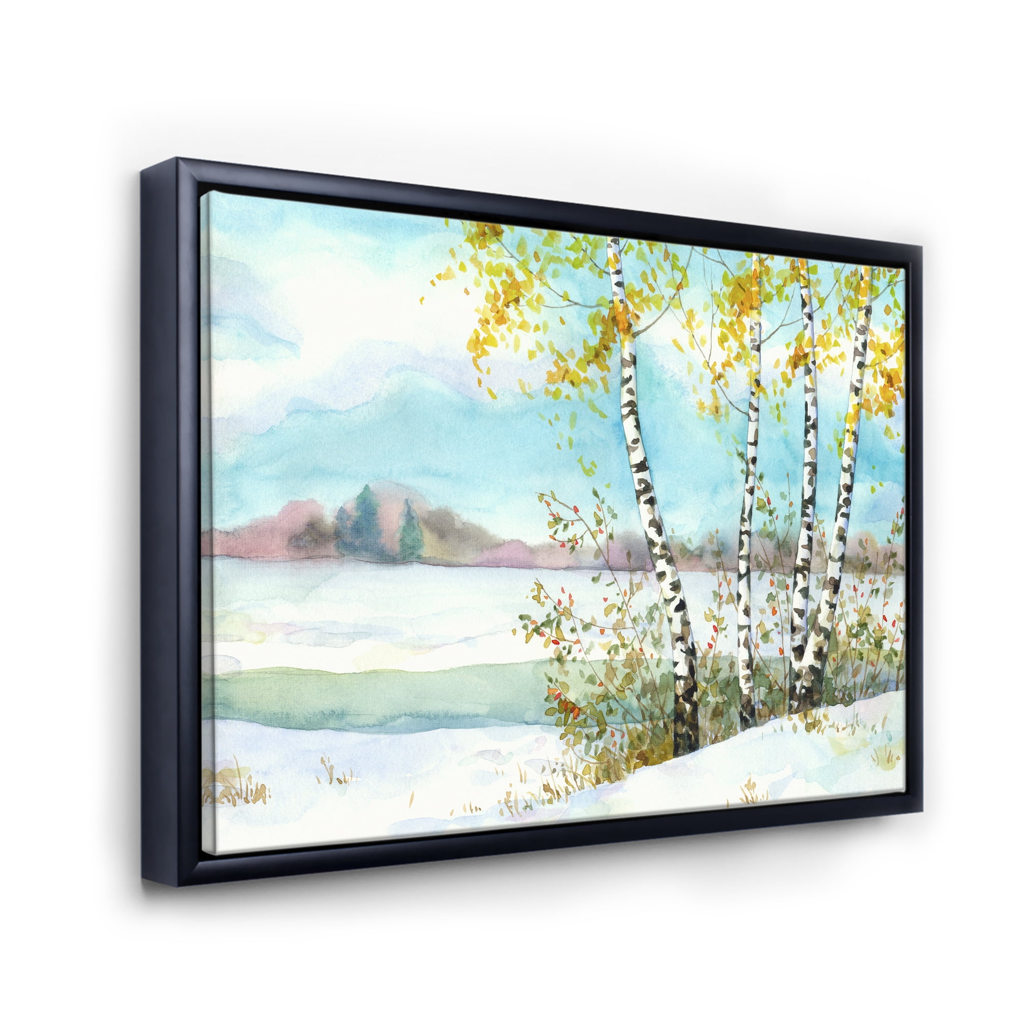 Designart 'Birches In Snowy Land' Lake House Framed Canvas Wall Art Print