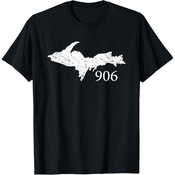 Upper Peninsula UP 906 Yooper Pride Michigan Roots T-ShirtMen's and women's gift, black and white T-shirt, size: Extra large S-4XL