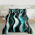 thumbnail image 3 of Manfei Geometric Wave Striped Full Size Comforter Sets,Modern Abstract Lines Bedding Comforter Set,Blue Black Stripes Bedding Sets For Girl Teens,Breathable Home Decor Reversible,3-Piece, 3 of 9