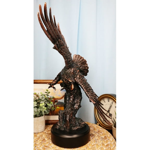 Large Wings of Glory Bald Eagle Diving Towards Mountain Statue With Base 17"H
