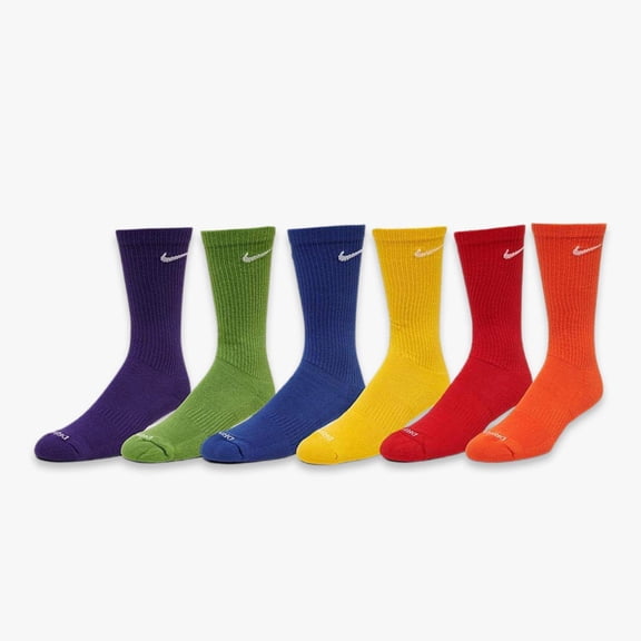 Nike Everyday Plus Cushioned High Training Crew Socks (6 Pack) Rainbow SX6897-903 (Medium 6M-8M / 5Y-7Y / 6W-10W) Adult Unisex Mens Womens Youth