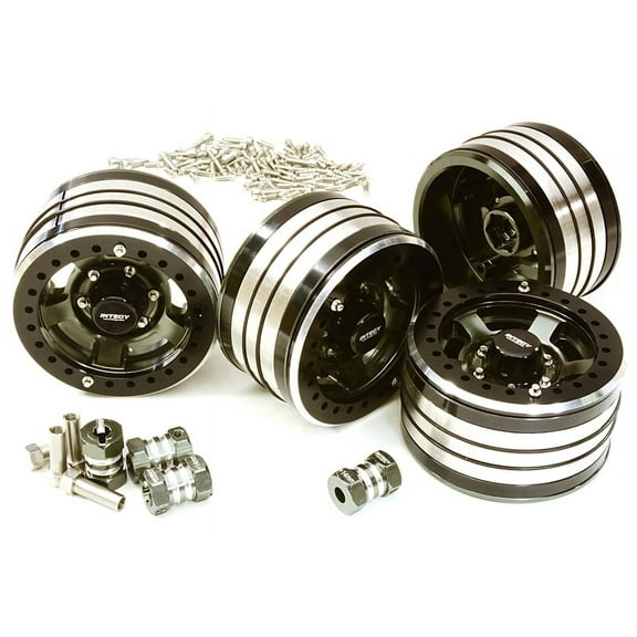 Integy RC Toy Model Hop-ups C27034GUN 2.2x1.5-in. Machined High Mass Wheel (4) w/14mm Offset Hubs for 1/10 Crawler