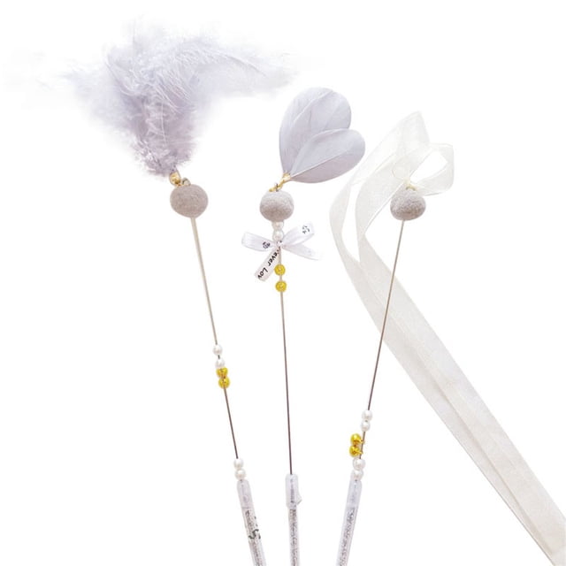 Cat Teaser Stick Cute 3PCS Fake Feather Soft Cat Wand Toy Pet Interactive Toy