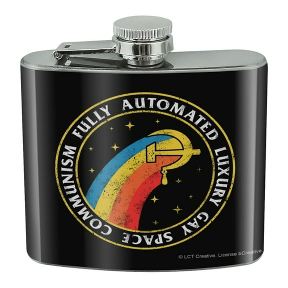 Fully Automated Luxury Gay Space Communism Funny Humor Stainless Steel 5oz Hip Drink Kidney Flask