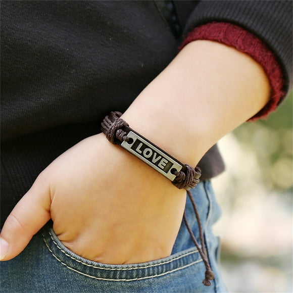 TopLLC Bangle Retro Multi Layered Hand Woven Letter- Leather Bracelet Elegant Jewelry Set Women Men Bracelet Bracelet
