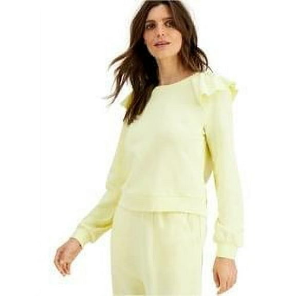 INC Womens Yellow Ruffled Crewneck Long Sleeve Sweatshirt L