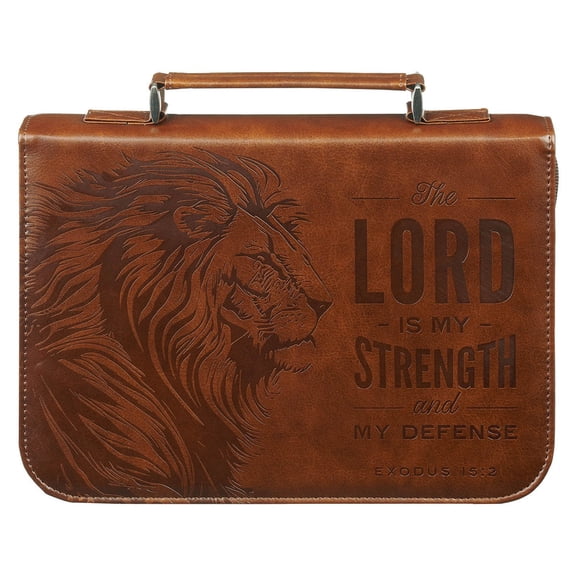 THE LORD IS MY STRENTH LION HONEY BROWN MEDIUM CLASSIC Bible Cover