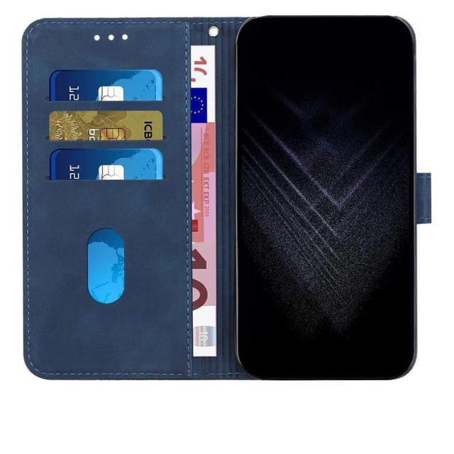 Wallet Case for Xiaomi Redmi Note 14 Pro 5G with Card Holder, Cash Pocket, Kickstand, Magnetic Clasp & Wrist Strap, Geometric Texture Folio Cover Blue