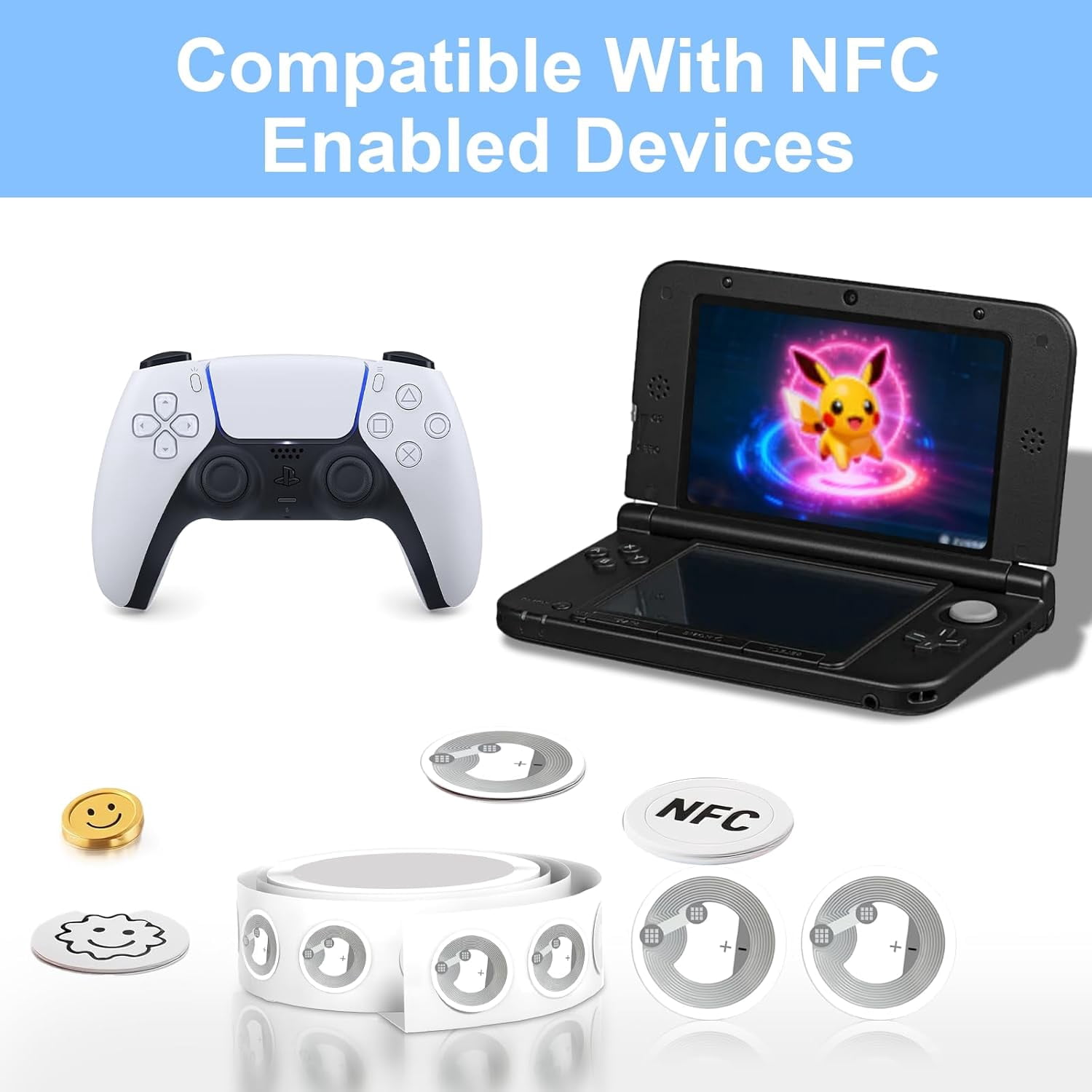 100 Pcs NFC Tags NTAG216, Programmable NFC Stickers with Adhesive Back,888 Bytes Memory, Rewritable RFID Ntag216 Tags Compatible with NFC Enabled Smartphones and Devices
