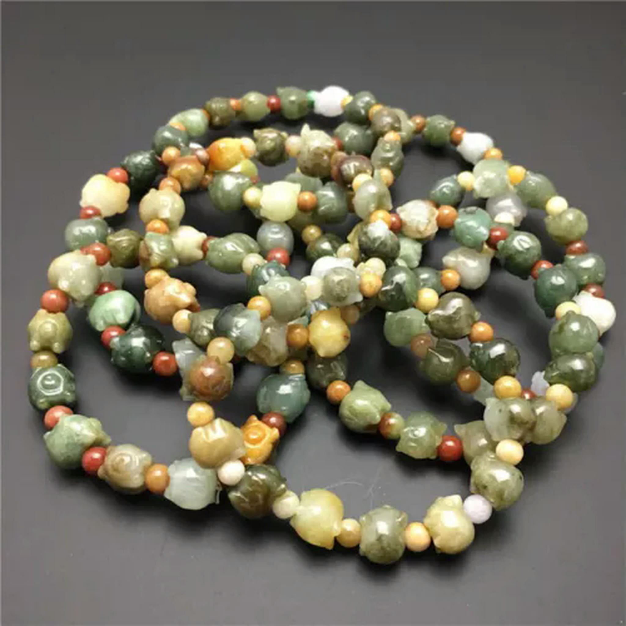 HOOUN 1PCS Natural Grade A Jade Jadeite Women Lucky Zodiac Pig Beaded Bracelet