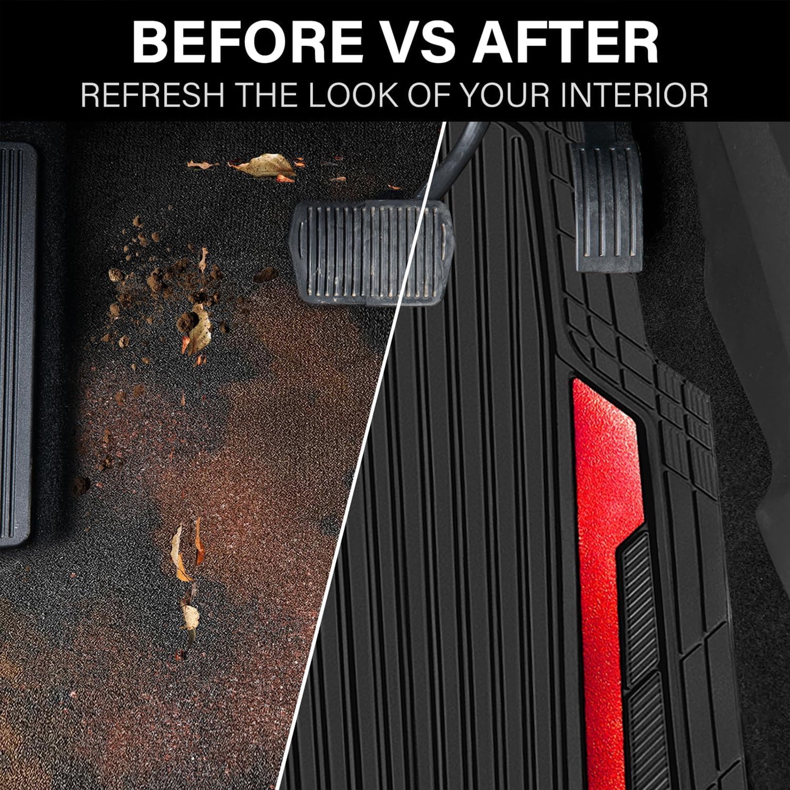 CAR GRAND Heavy Duty Rubber Car Floor Mats, Deep Dish Car Mats All Weather, Universal Trim-to Fit Automotive Floor Mats for Car SUV Truck Van, Durable Floor Liners waterproof anti-slip Black Red