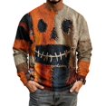 thumbnail image 4 of Fabrcox S-5XL Halloween Shirt Men Spooky Pumpkin Face Patchwork Crew Neck Sweatshirt for Mens Funny Fall Waffle Big and Tall Pullover 4XL, 4 of 7