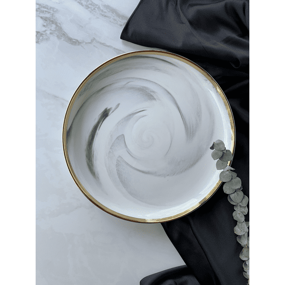 Marcel Ardani Luxury Ceramic Marble and Gold Trim Small Plate (Set of 2) 8"