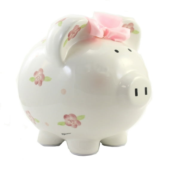 Bank Posies & Polka Dots Piggy Bank Ceramic Money Saving Flowers 36893