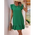 thumbnail image 2 of Summer Dresses for Women Round Neck Cap Sleeve Ruffle Hem Casual Smock Mini Dress Green L, 2 of 5