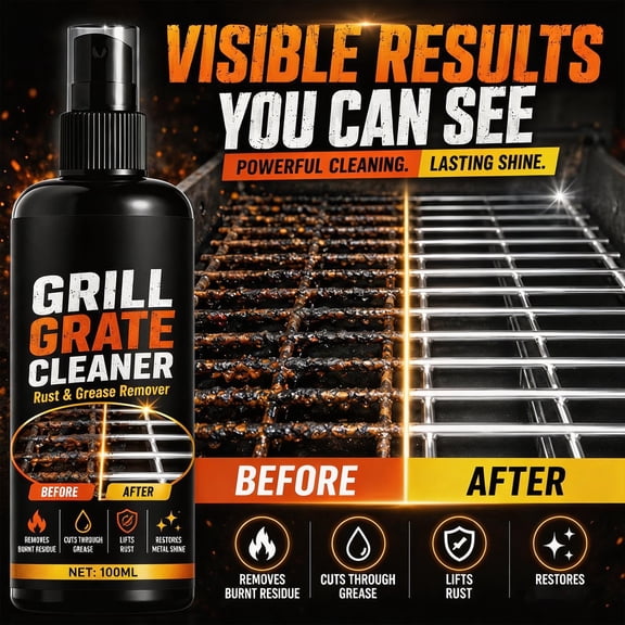 Portable Grill Cleaner and Grease Remover Spray, Heavy Duty Burnt Food and Oxidation Formula, Cooktop and Grate Cleaner for Outdoor BBQ and Kitchen