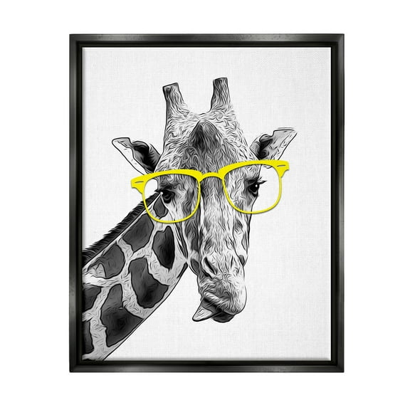 Stupell Industries Funny Giraffe Yellow Glasses Animals & Insects Painting Black Floater Framed Art Print Wall Art