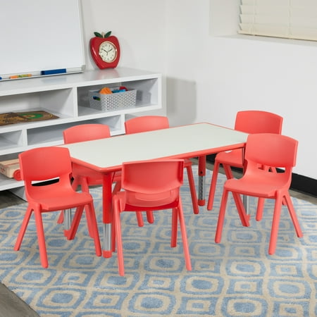 UPC: 0847254078528 | Flash Furniture Rectangular L Activity Table Set with 6 Chairs  Pastic  24  W x 48