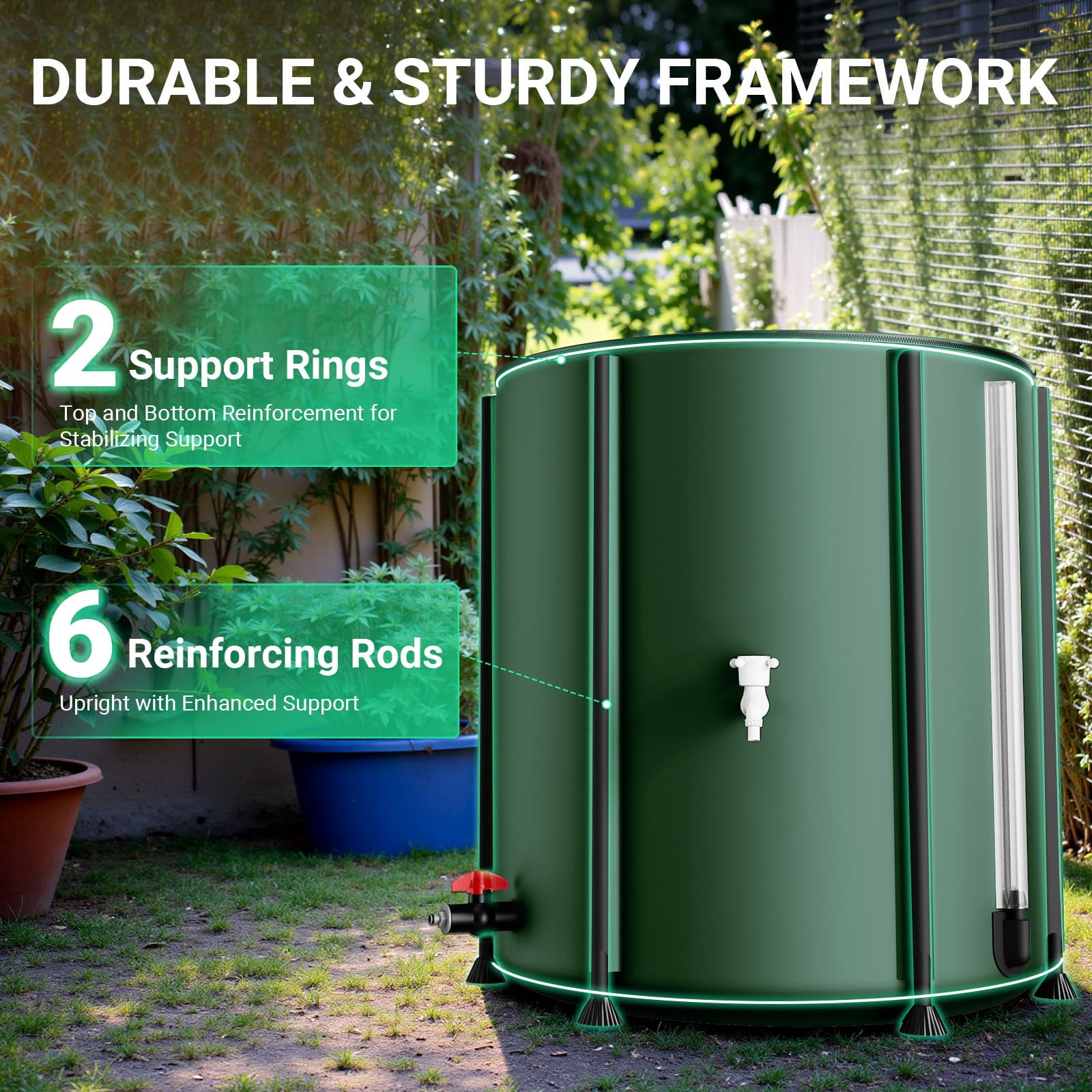 53 Gallon Collapsible Rain Barrel 1000D Rainwater Collection Storage Tank with Garden Hose