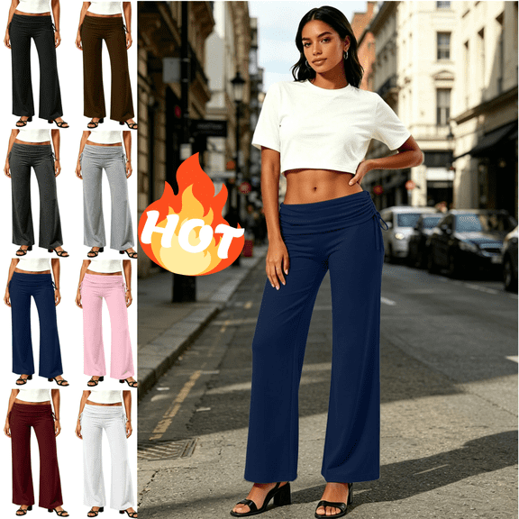 Mifsaly Cotton Yoga Pants for Women High Waisted Foldover Waist Wide Leg Lounge Pants Relaxed Fit Comfortable Casual Lounge Sweatpants Navy,XL