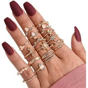 Homaful 52 Pcs Knuckle Stacking Rings for Women Teen Girls,Boho Vintage Finger Rings Stackable Gold Silver Midi Rings Set Multiple Rings Set