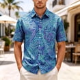 thumbnail image 2 of Men's Paisley Shirts Vintage Floral Button Down Shirt Casual Regular Fit Summer Shirt with Pockets Blue XXXXL, 2 of 4