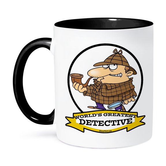3dRose, Funny Worlds Greatest Detective III Cartoon, 15oz Two-Tone Black Mug