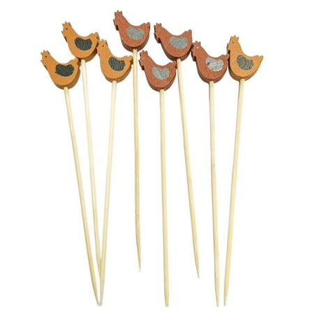 100PCS Disposable Salad Sticks Party Supplies Painted Eggshell Cake Toppers Cartoon Bunny Chicken Easter Fruit Forks Food Bamboo Toothpick 7