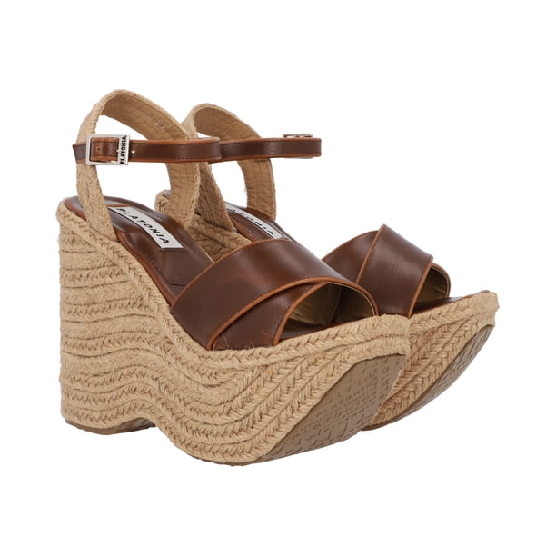 Sandalia de Plataforma Trendy con Yute Piel Crazy Horse Tabaco Para Mujer Platonia MABEL-01-TABACO