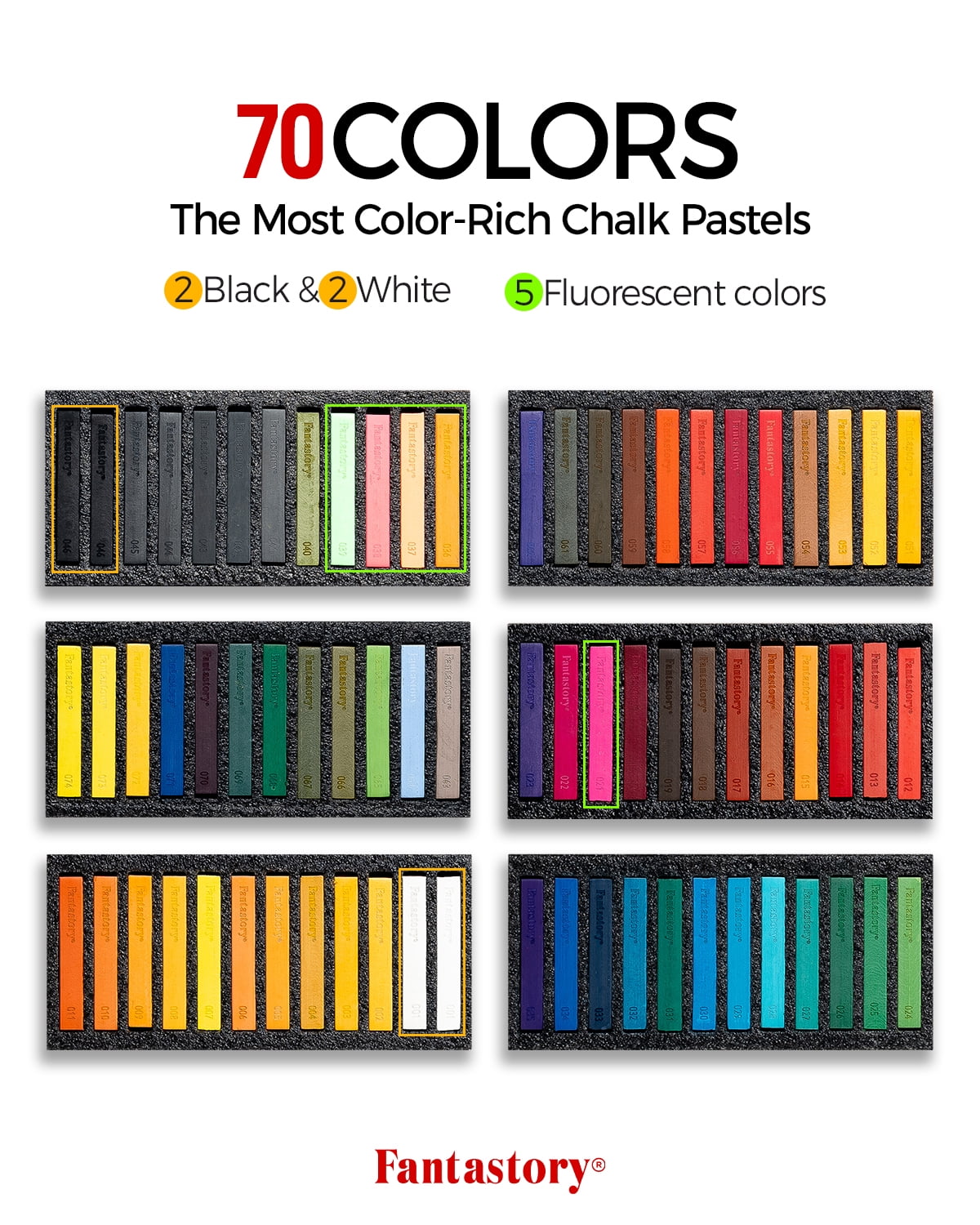 Fantastory Chalk Pastels Set, 72 Pieces, Assorted Fluorescent