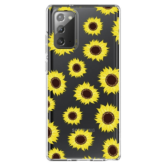 DistinctInk Clear Shockproof Hybrid Case for Galaxy Note 20 ULTRA (6.9" Screen) - TPU Bumper, Acrylic Back, Tempered Glass Screen Protector - Yellow Sunflowers