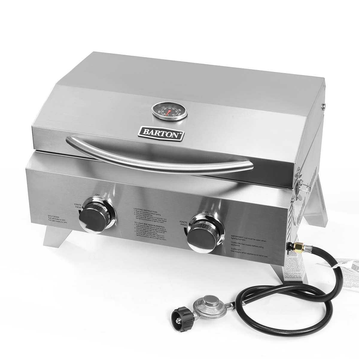 Tabletop 20,000 BTU, 2 Burner Grill Portable BBQ Table Top Propane Gas Grill With Foldable Legs, Stainless Steel - image 2 of 4