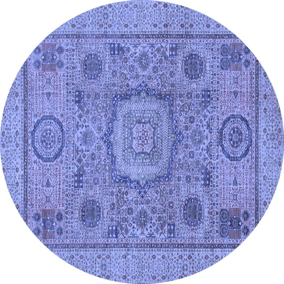Ahgly Company Indoor Round Abstract Blue Modern Area Rugs, 7' Round