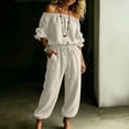 thumbnail image 4 of Ygbgbb Womens Off Shoulder 3/4 Sleeve Drawstring Waist Jogger Jumpsuit with Side Pockets for Vacation Beige XXL, 4 of 4