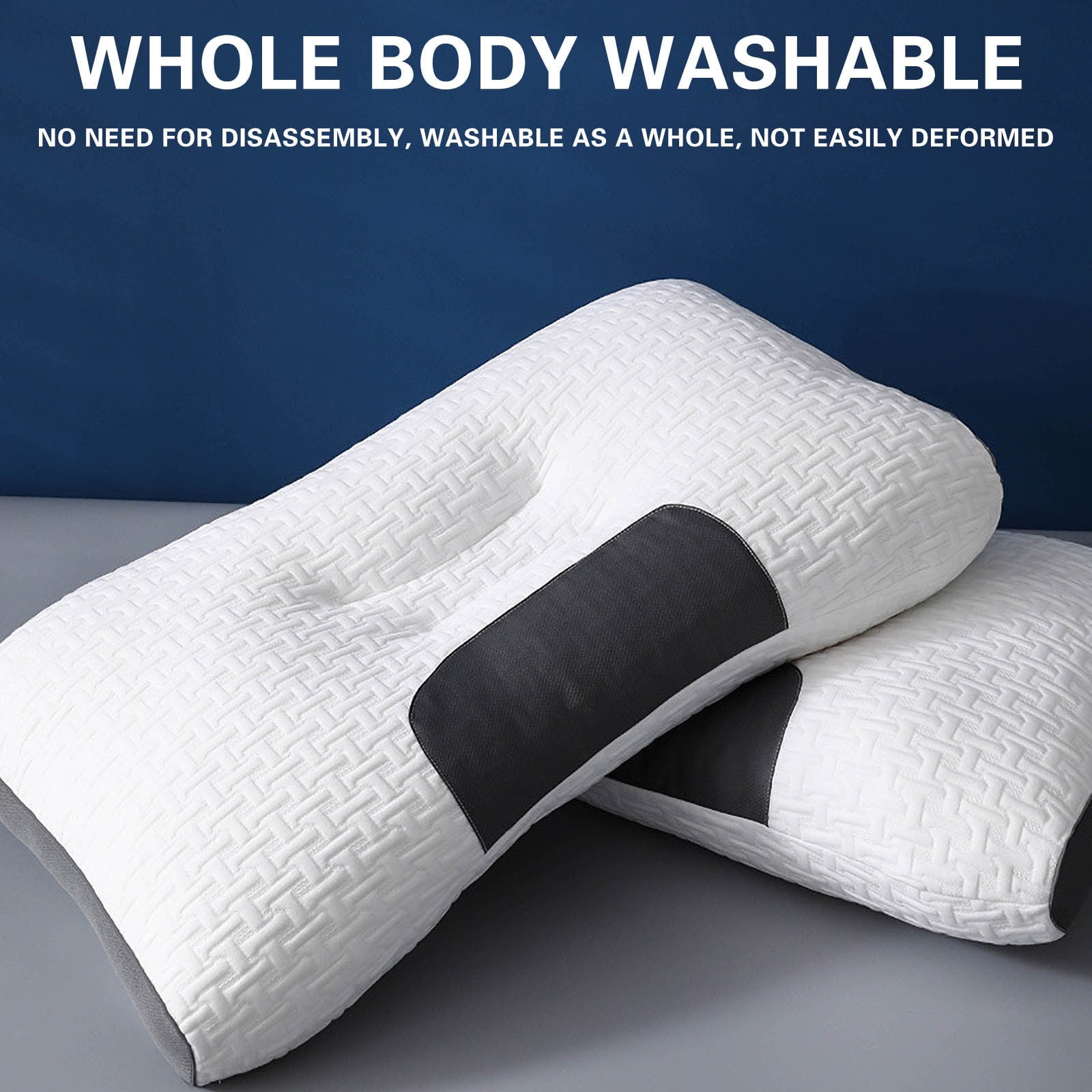 WKSCLPAI Queen Size Bed Pillows,3.2 Inch Thickness Super Soft Knitted Cotton Massage Pillow with High Density Memory Foam,Breathable Mesh Body Pillow for Head and Neck Pressure