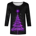 thumbnail image 5 of 3/4 Sleeve Womens Tops Plus Size Christmas Outfits Xmas Tree Printed Graphice Ttee Shirt Crew Neck Holiday Tshirts (4XL, Black 02), 5 of 5